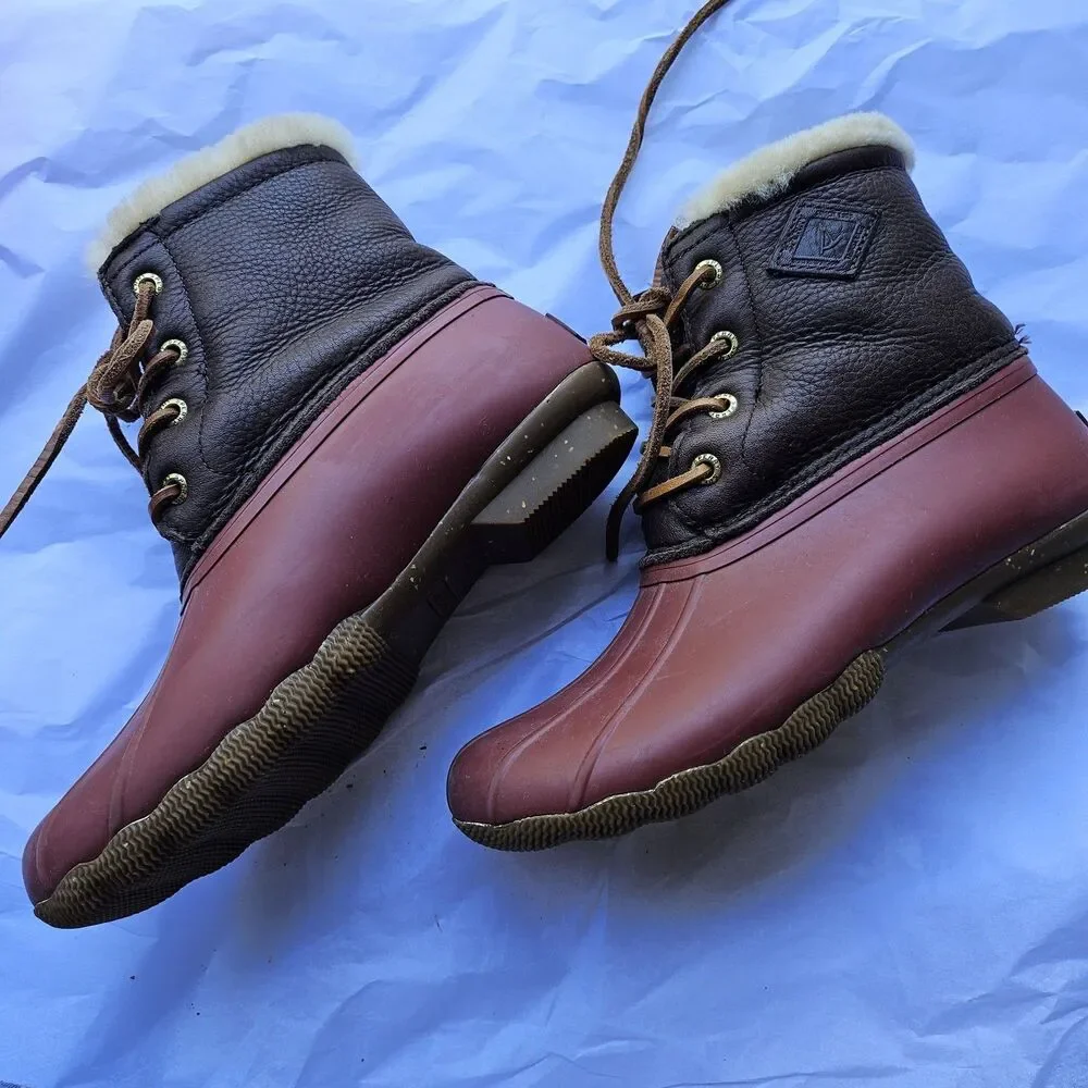 Sperry Thinsulate Shearling Duck Boots Burgundy Brown Gorpcore Womens 5
